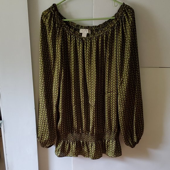 Michael Kors Women's Satin Feel Polyester Y2K Peasant Top Elastic Waiste Size L - Picture 1 of 11